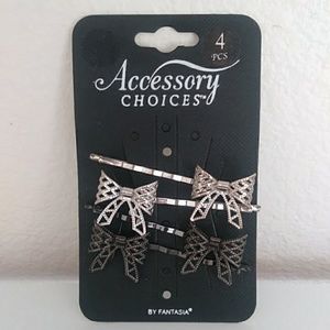Silver & pewter bow barrettes